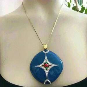 Sparkle  Star, Blue Enameled Pendant